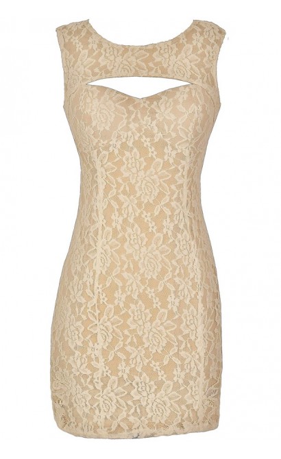 Lace Cutout Bustier Bodycon Designer Dress in Cream